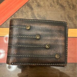 Brown Leather Wallet with Brass Accents